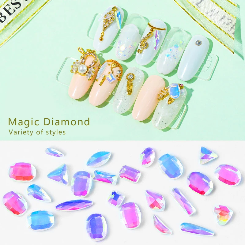

MEET ACROSS Multiple shapes Crystal AB 3D Nail Art Rhinestones Clear Glass Flat back Rhinestones Glue On Nail Art Decoration