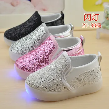 

EUR 21-30 New Baby Children Shoes Kids Led Flash Sneakers Spring Autumn Fashion Sequin Sneakers Girls Princess Lightning Shoes