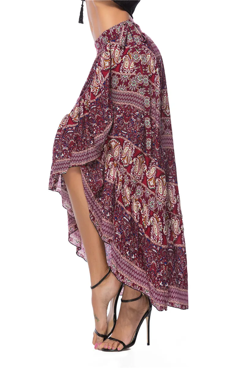 Женская богемная Макси-юбка с цветочным принтом, летняя пляжная Асимметричная обертка, длинная шифоновая юбка длиной до щиколотки