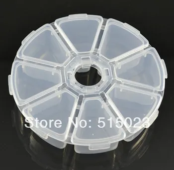 

PP New Clear Round Bead Empty Transparent 8 Cells Storage Case Compartments Box Tool For Nail Art Tips Gems SN013