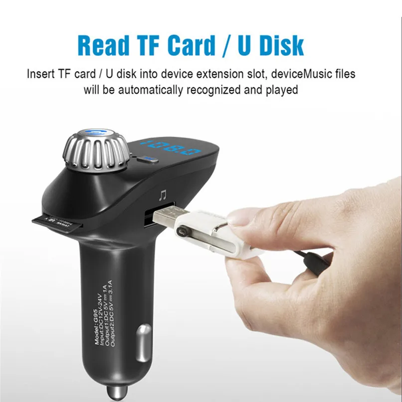 Car Kit MP3 Music Player Wireless Bluetooth FM Transmitter Hands-Free Radio Dual USB Charger Support TF Card U Disk #F30NT05 (2)