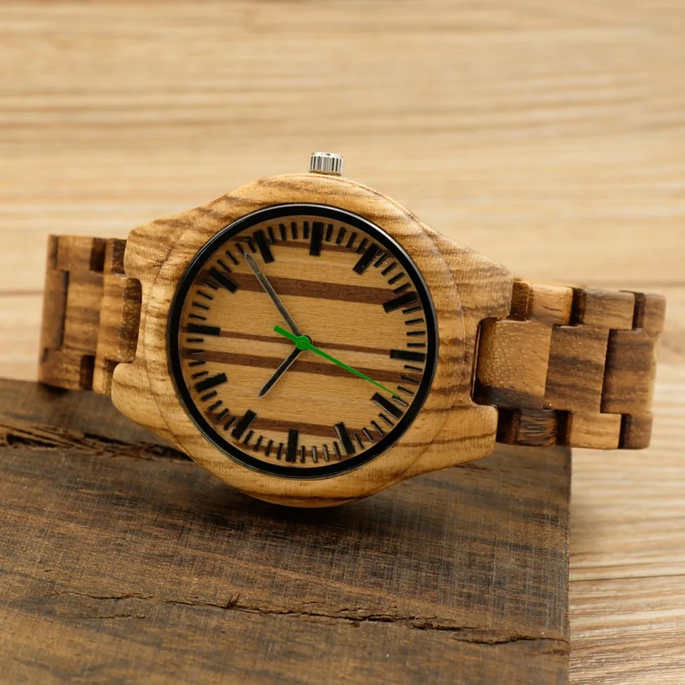 BOBO BIRD L-K28 Silver Needles Dial Face Zebra Wooden Male Watch Fashion Men-sized Green Second Hour Quartz Watch for Men