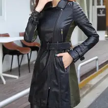 M-5XL Горячая весна/осень Новинки для женщин моды с длинным разрезом, тонкое, на лацканах, была тонкой Искусственная кожа Превосходная куртка