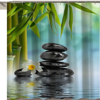 

shower curtains bathroom curtain Home Decor Green Yellow Zen Garden Theme Bamboo Waterproof show curtain