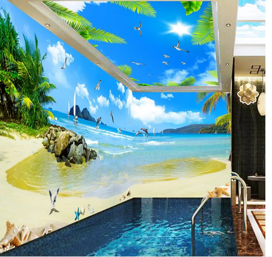 Photo wall mural Wall Decoration Maldives Seaview coconut tree space 3d wallpaper mural