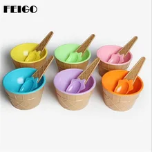 FEIGO, высокое качество, 6 цветов, инструмент для мороженого, чашка, пластиковая PS чаша с ложкой, инструменты для детей, день рождения, вечеринки, десертная чаша F523