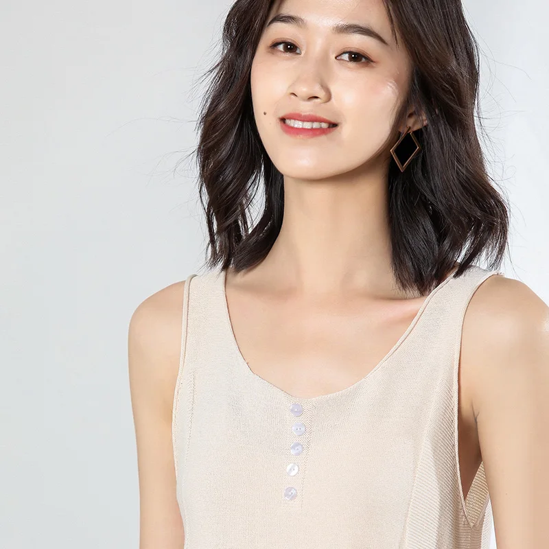 

Summer New Women Tank Tops 2019 Summer Sleeveless Vest Tops Tee Solid O-Neck Tank Female White Beige Tank Ladies Tops Tee