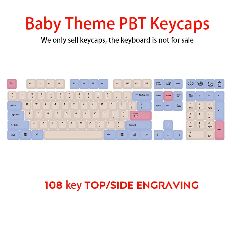 87/108 ключ синий детский тема порошок синий Keycap OEM PBT Keycaps положительный Egraver сторона для FILCO механическая клавиатура - Цвет: 108 Side Engraving