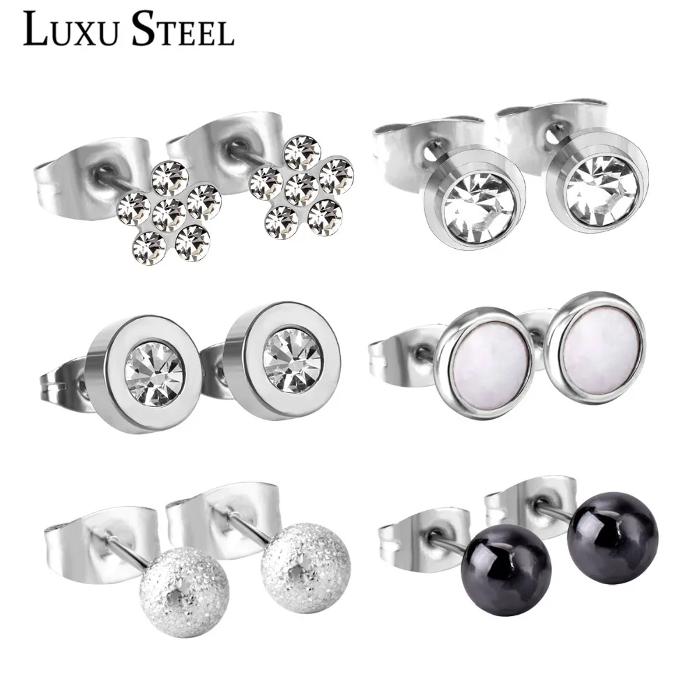 

LUXUSTEEL Hot Sellings Cubic Zirconia Earrings Stainless Steel 6pairs/boxes Mixed Style Charm Earring Sets For Women/Girl Gift