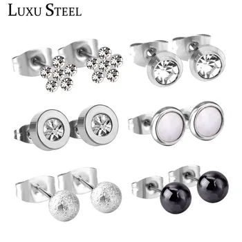 LUXUSTEEL New Arrival Cubic Zirconia Earrings Stainless Steel 6pairs/boxes Mixed Style Charm Earring Sets For Women/Girl Gift