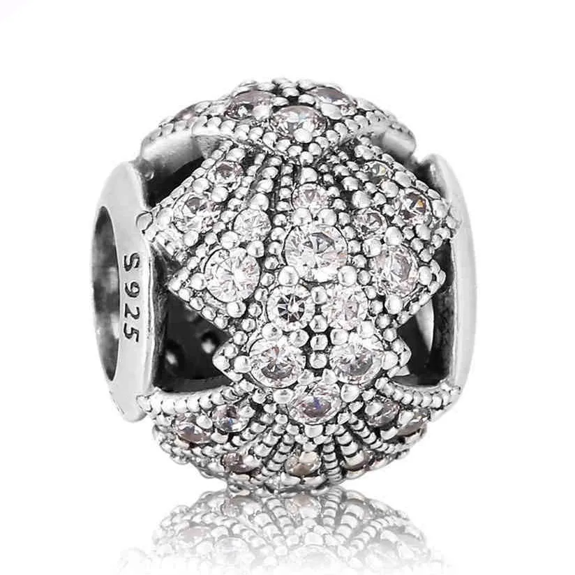 

Authentic 925 Sterling Silver Bead Charm Vintage Paper Fan With Crystal Beads Fit Pandora Bracelet & Bangle DIY Jewelry
