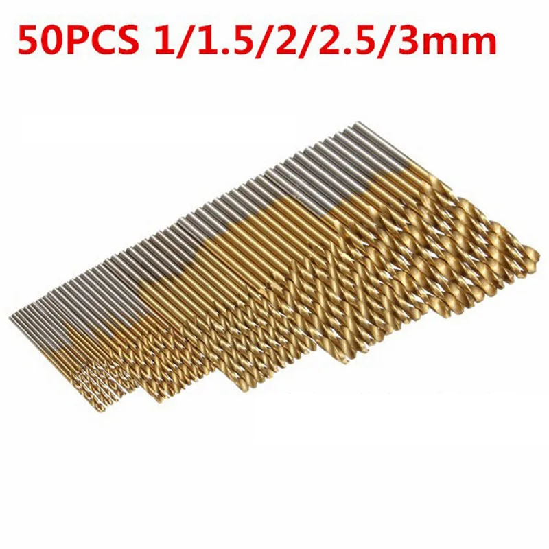 50Pcs Drill Bit Titanium Coated Drill Bits HSS Drill Bits Set Tool High Quality Power Tools 1/1.5/2/2.5/3mm Drill Bit Set