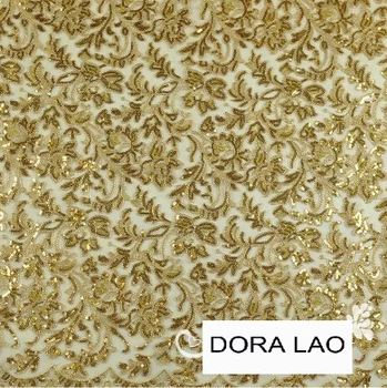 

120cm wide golden thread paillette three-dimensional flowers cheongsam one-piece dress overcoat clothes lace fabric