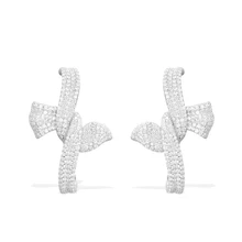 Модные серьги, украшения, циркониевая брошь из белого золота, серьги-гвоздики с бантом для женщин