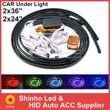 4 шт. 3"* 2 и 24"* 2 7 цветов Беспроводной 12 В удаленного музыка активированный автомобиль гамма светодиодные ленты под автомобиль декоративные днища Neon Lights Комплект