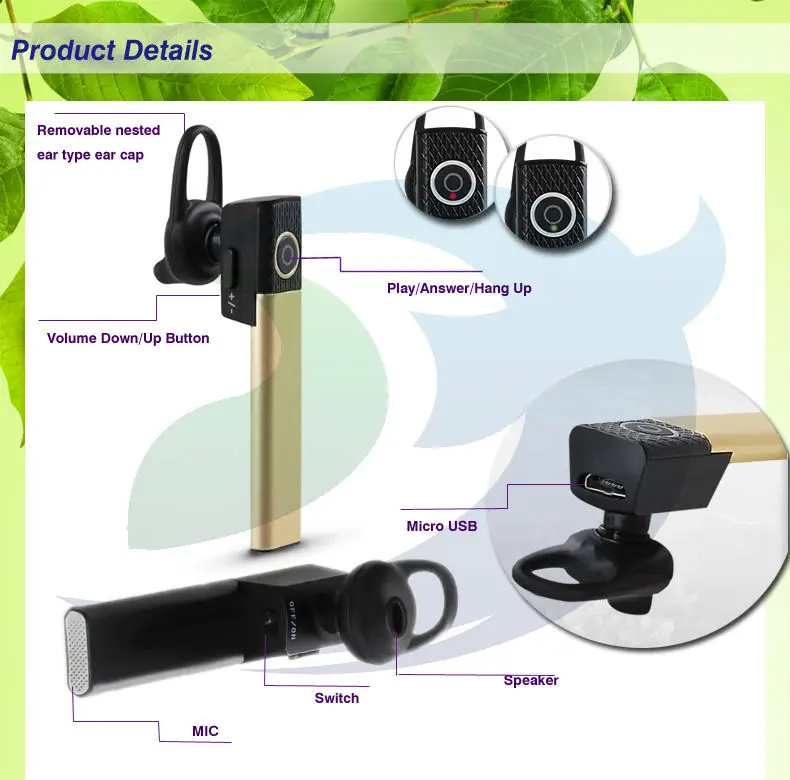 Bluetooth Earbud Single Wireless HD Stereo In ear Headphones Bluetooth Headset with Mic for iOS Android Cell Phon