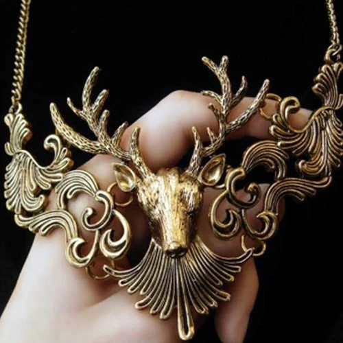 Ретро бронзовое античное серебряное дизайнерское ожерелье с подвеской в виде головы оленя для женщин, крутые ювелирные изделия, очаровательные медные ожерелья-чокер в виде животных, новинка
