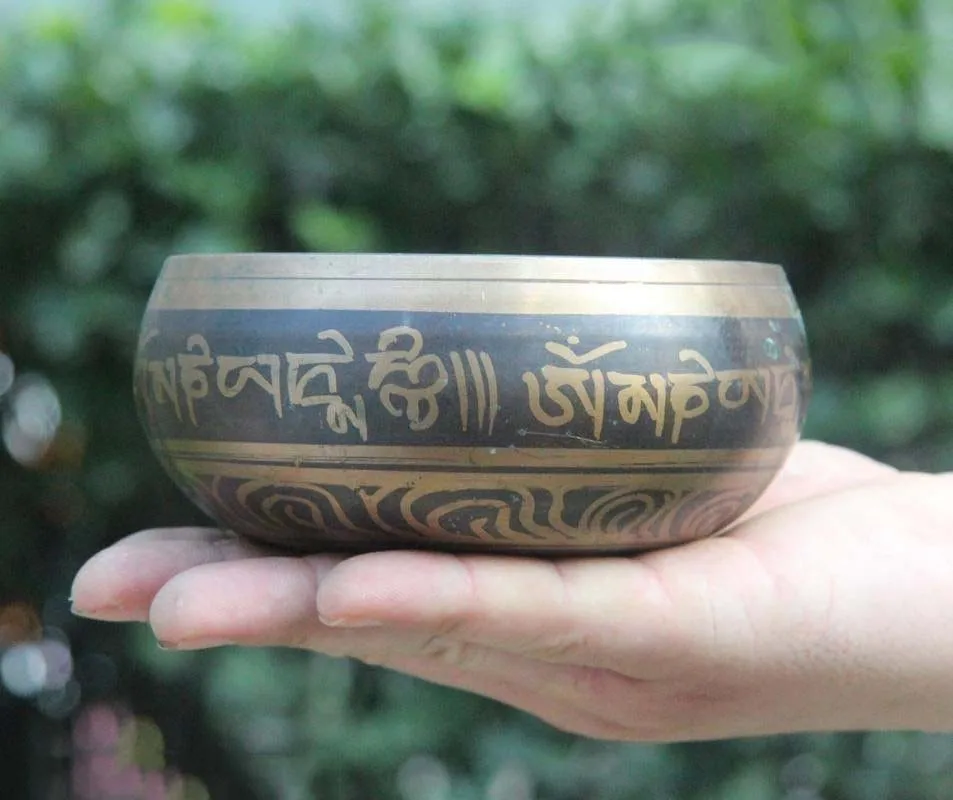 

Tibet Buddhism bronze copper Scriptures Pray Blessing Earthen Offering Alms Bowl