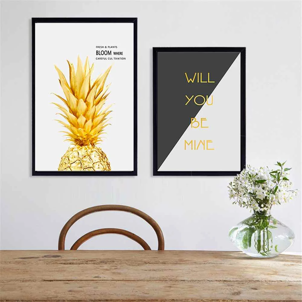 : 15x20cm No Frame Room Decor - Black White Set Wall Pictures for Home Decoration Watercolor Pineapple Canvas Art Print Painting Poster Inch Size