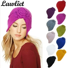 Барокко Стиль Дамы зима толстые вязать Цветочные тюрбан бини химиотерапия шляпа A232