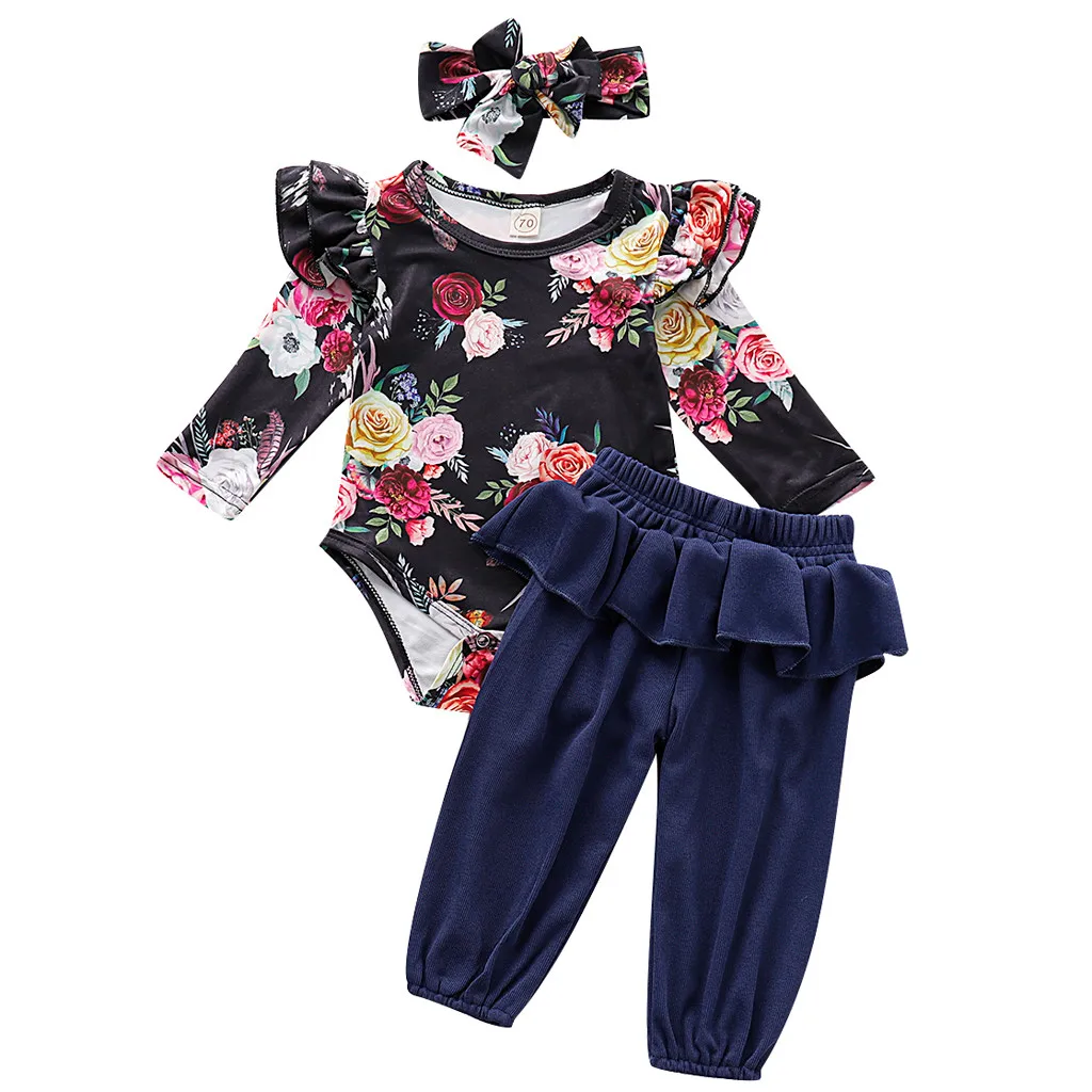 

SAGACE Baby's Sets baby girl clothes baby clothes newborn 2019 baby set clothing Floral Tops+Pants+Hair Band Outfits Jly8