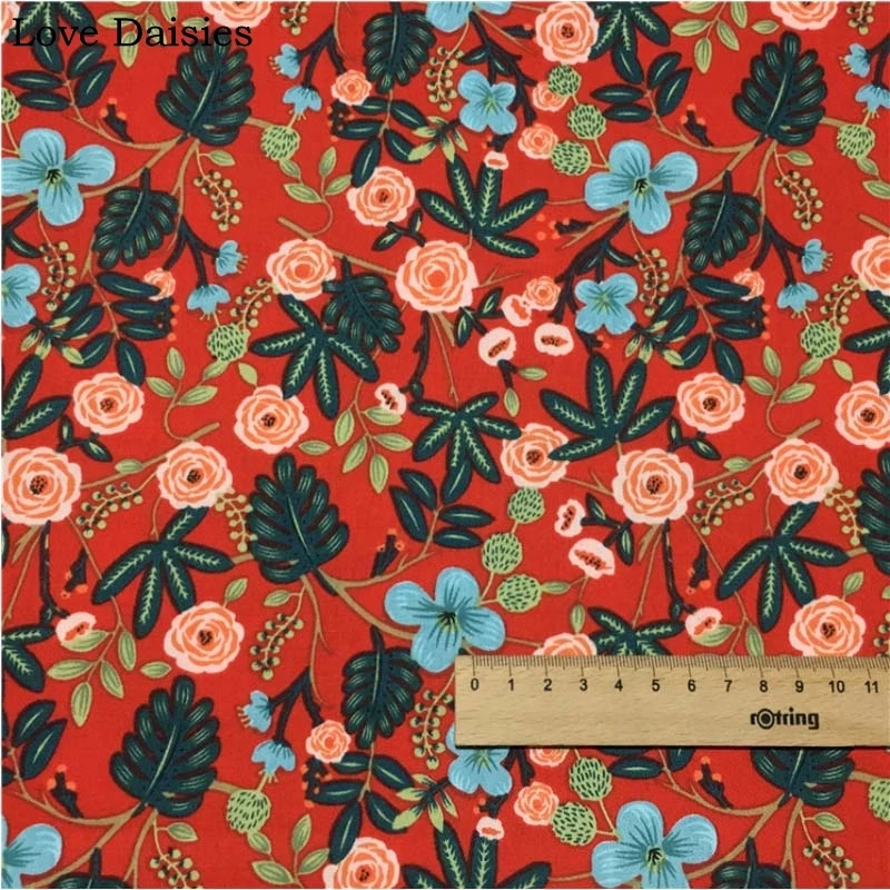 Хлопок реактивная печать/окрашивание в японском стиле красный оранжевый синий цветок розы ткань для DIY скатерти ремесло лоскутное шитье одежда