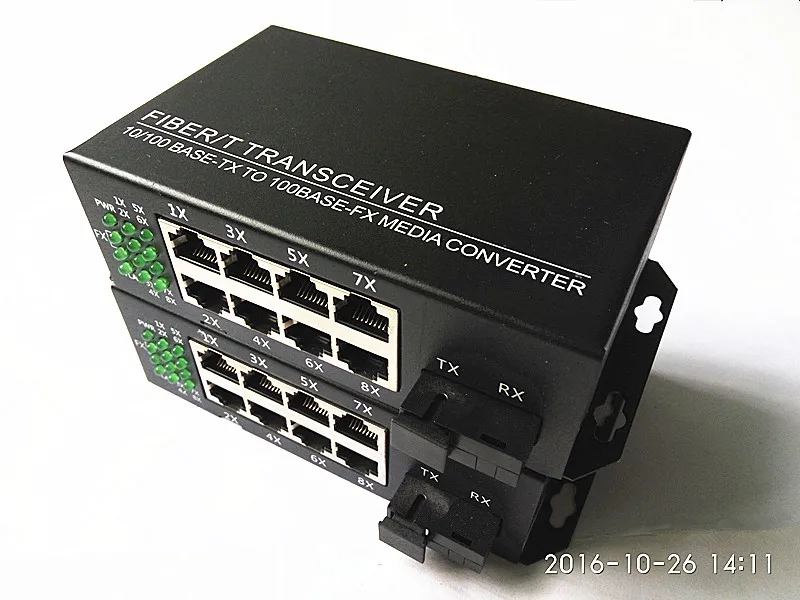 

High quality Single-mode single fiber 10/100Mbps 8port Ethernet to fiber optic media converter SC ethernet switch converter