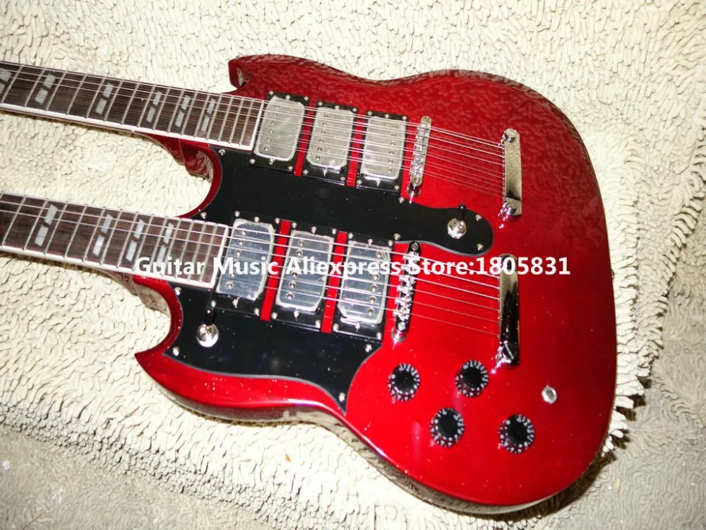 Left Handed Guitar Red 3 Pickups Double Neck Electric Guitar High