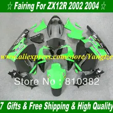 Материалы для инжекционного литья комплект для 2002 KAWASAKI Ninja ZX12R 02 04 03 05 ZX 12R 2002 2005 ZX-12R зеленый черный обтекатель комплект KH27