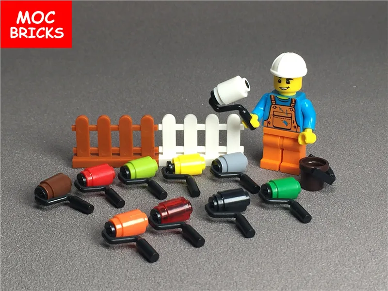 

10pcs\lot MOC Bricks Round Brick 1x1 Utensil Paint Roller Brush Handle Educational building blocks toys bricks kids gifts