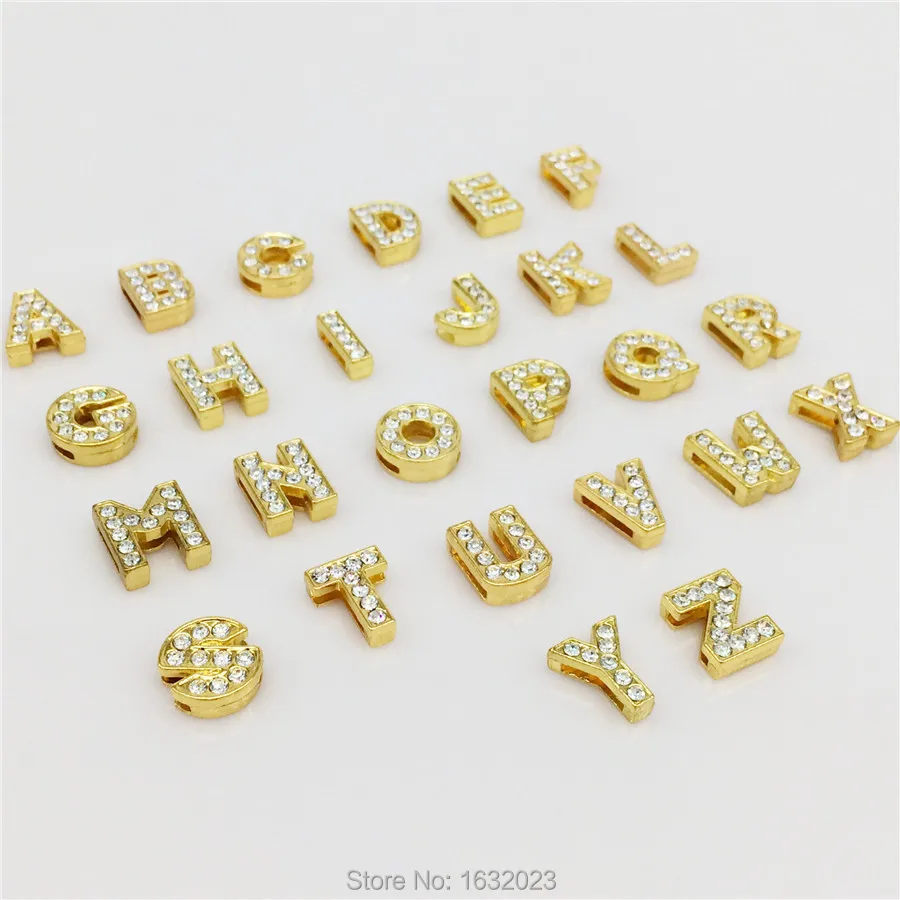 

52PCS/Lot 8MM Full Rhinestones Gold Color Slide Letters"A-Z""Letters Choose Freely" Fit DIY Wristband Bracelets SL03