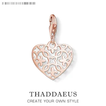

2019 Fashion Heart Ornament Rose Gold Charm 925 Sterling Silver Pure Pendant Fit Bracelet Women Girls Romantic Jewelry Gifts