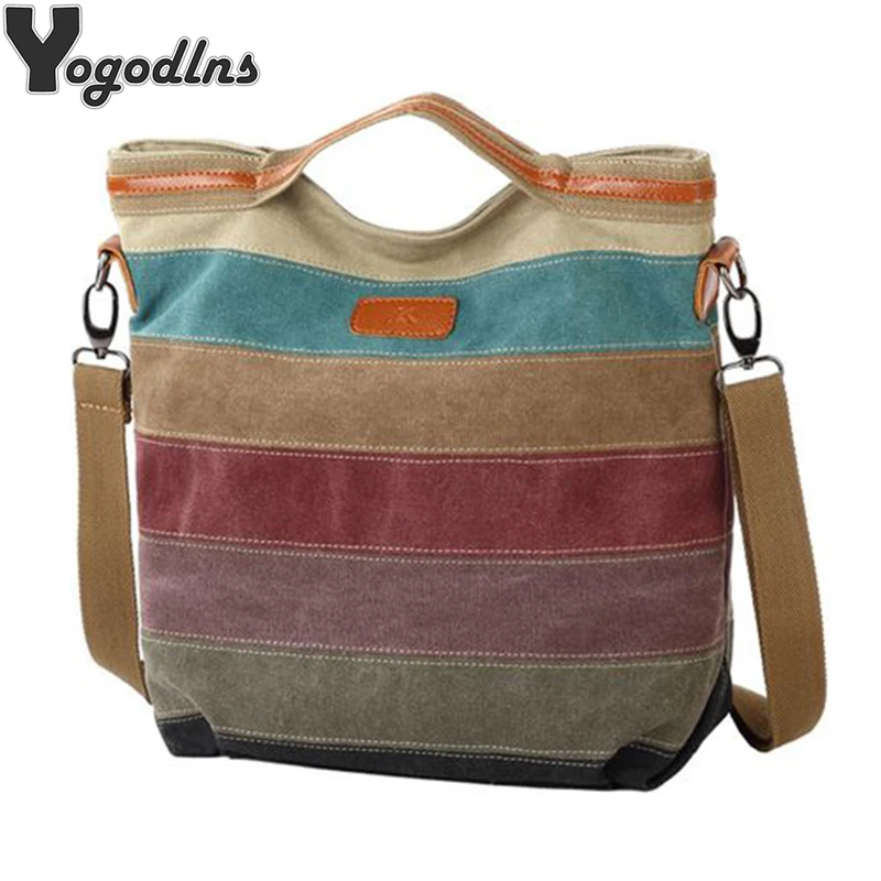 Hot Sale Striped Printed Casual Bag Women Canvas Beach Bags Female Single Shoulder Handbags ...