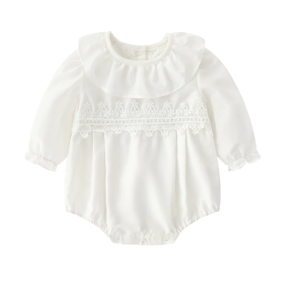 Baby Girl WHITE Bodysuit 2018 Fall New Ruffle 2 layer 1piece Long