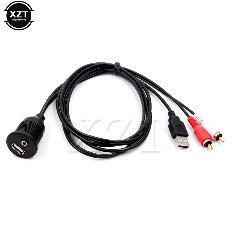 High Quality Car Dashboard Flush Mount USB AUX 2RCA Socket Extension Lead Panel Cable Waterproof Cord for Automobiles Motorcycle
