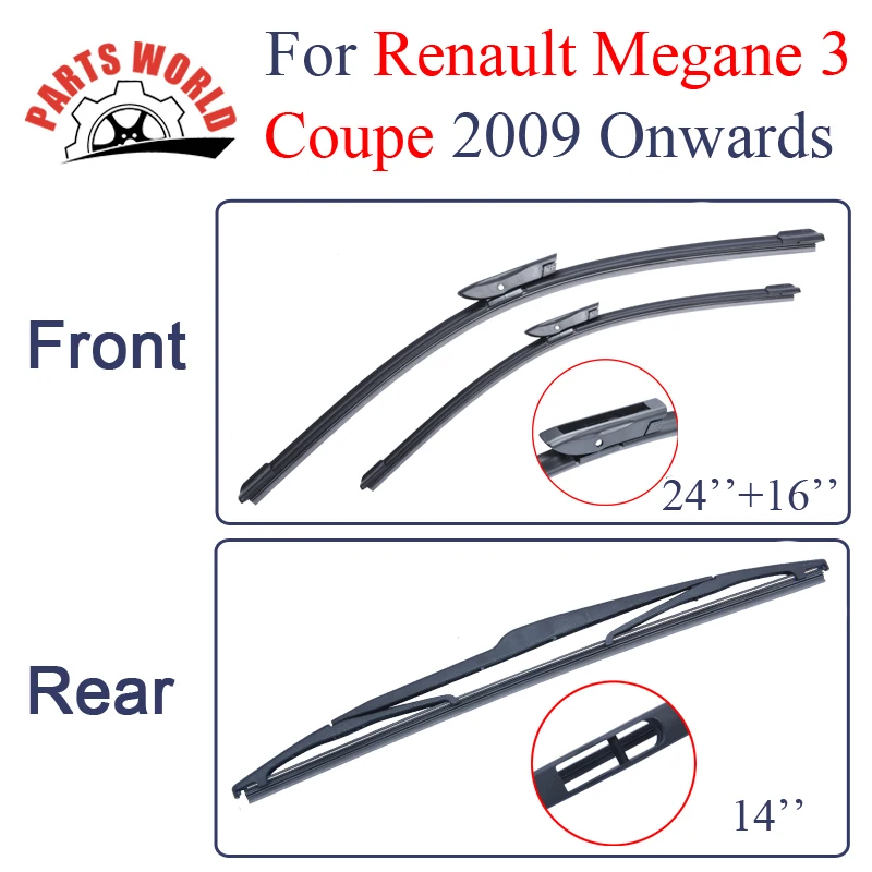 

Kit Silicone Rubber Front And Rear Wiper Blades For Renault Megane 3 Coupe 2009 Onwards,Windscreen Wipers Car Accessories