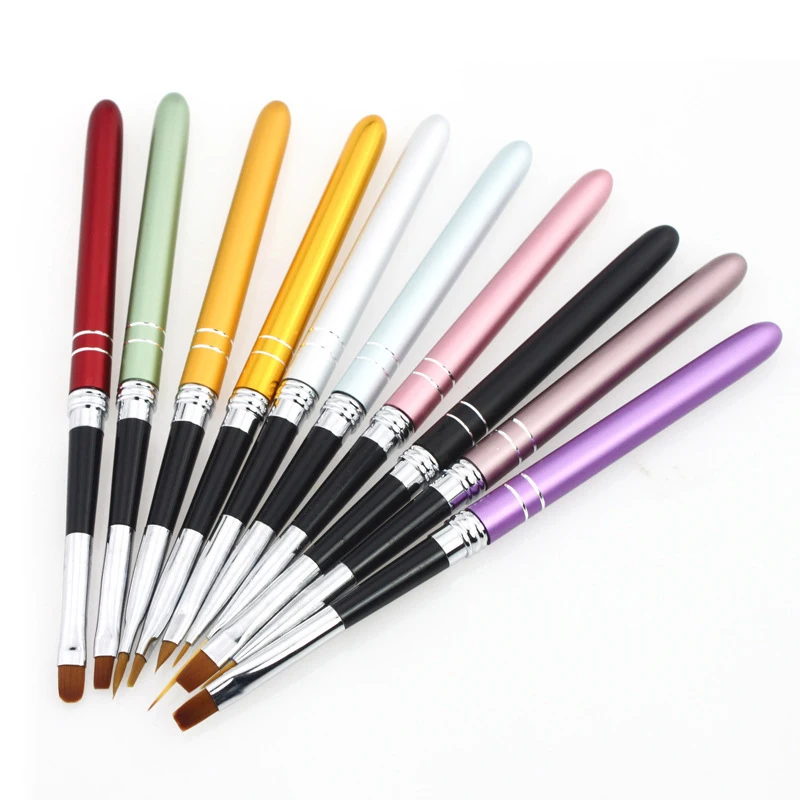 

10Pcs/lot Nail Art Brush Set 10 Colors Different Sizes stainless steel Handle Design Polish UV Gel Painting Nail Brushes