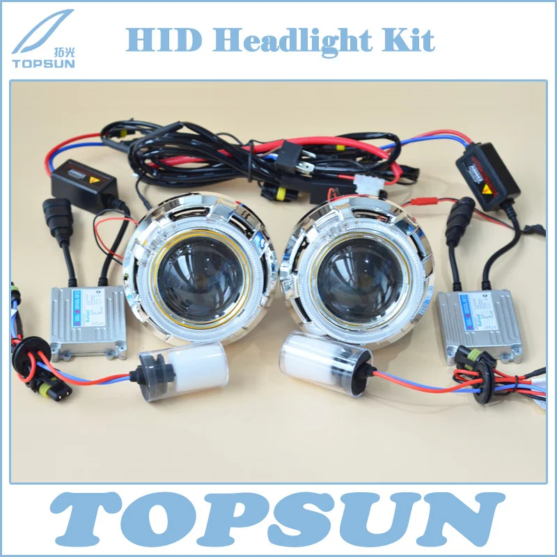 

Car Light Kit H4 Projector Lens 3 Inch Q5 Koito Bifocal, 35W HID Bulb D2H, Ballast, Optic Angel Eyes, Shroud and Control wire
