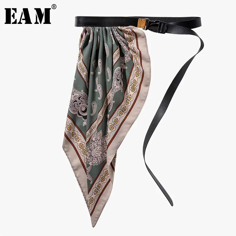

[EAM] 2019 New Spring Summer Pattern Printed Irregular Buckle Split Joint Personality Long Belt Women Fashion All-match JT848