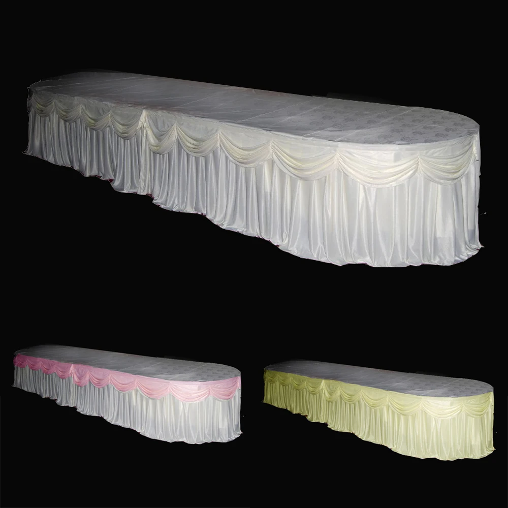 

Customized Luxury Ice Silk Fabric 10ft/24ft x 29'' Table Skirt Cover With Swag For Wedding Banquet Event Party Decoration-L2