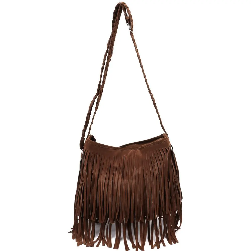 Wholesale 10pcs*Brown Women's Fringe Tassel Faux Suede Shoulder Bag