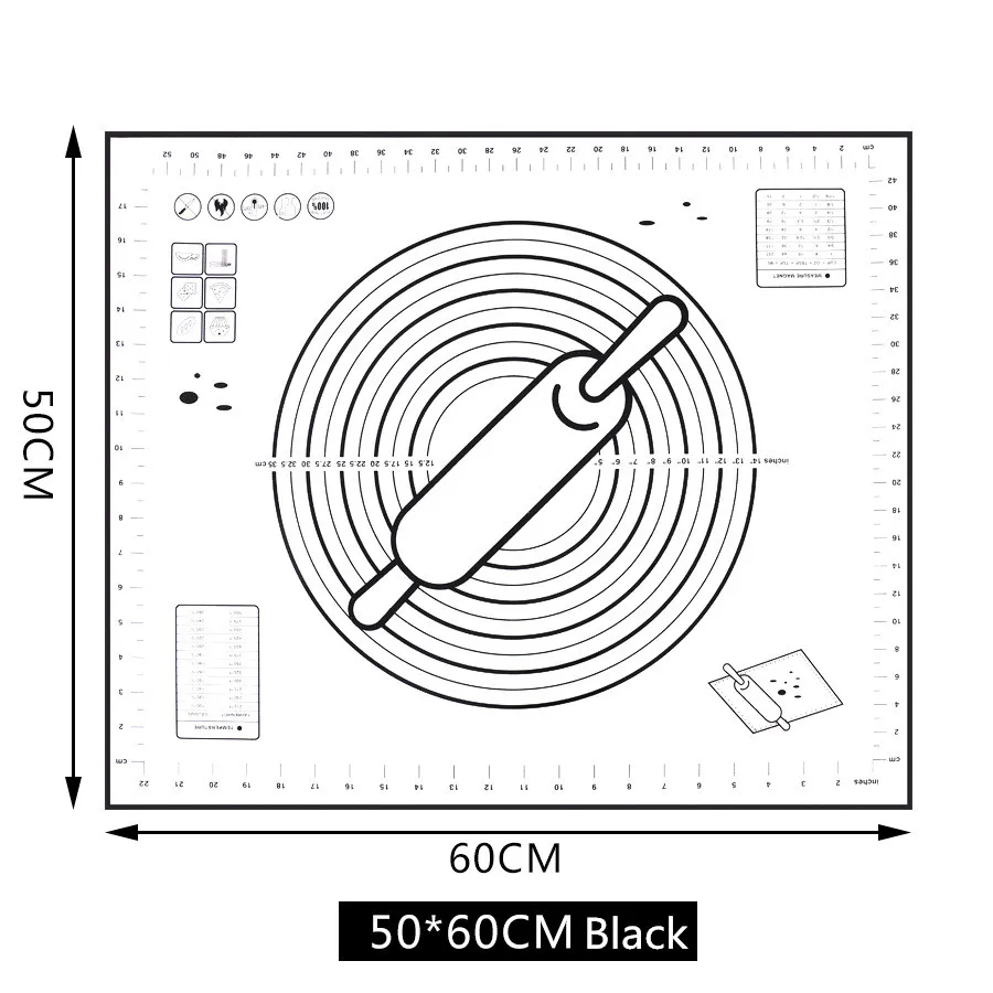 Большой размер антипригарный силиконовый коврик для выпечки многоразовый коврик для выпечки инструмент для выпечки 80*60 см/70*50 см/60*60 см/60*50 см - Цвет: 60x50CM Black