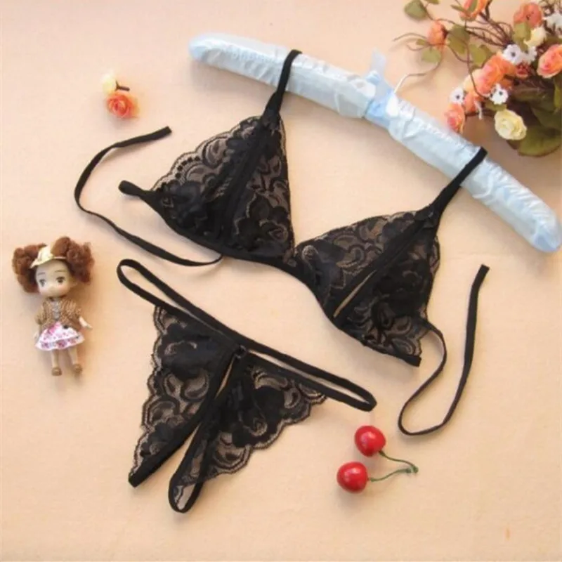 lingeria sexy lingerie set open chest bra T Pants lace gather slim suit font b sex