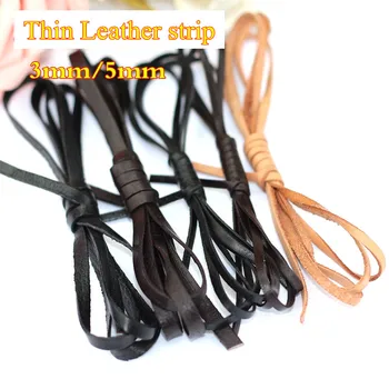 

2 colors Flat Geniune Leather cord/lace/strip/string 3/5mm thin DIY accessory Thong belt Jewellery bracelet free shipping 15m