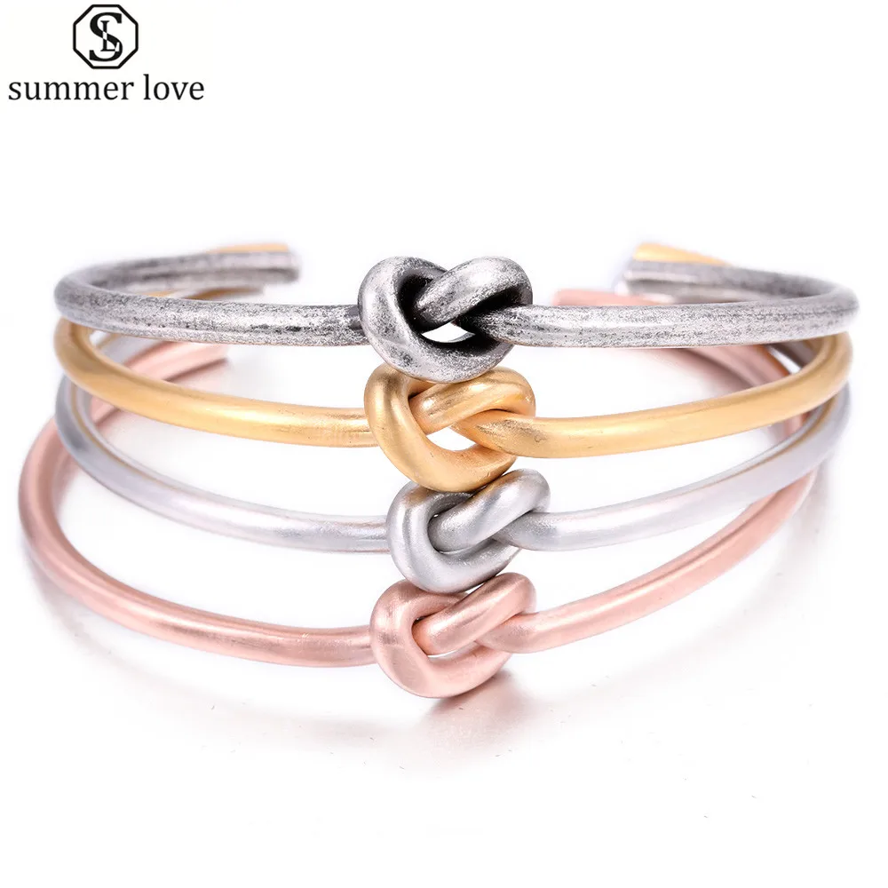 

Simple Rose Gold Color Love Knot Bangle Stainless Steel Twist Bracelet Open Bangle Cuff For Women New Jewelry Arrivals 2018