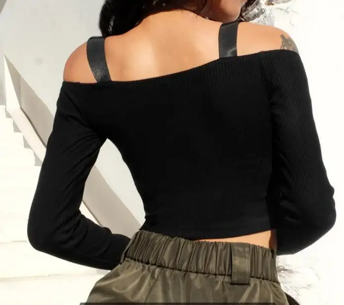 

Summer Women Sexy Off Shoulder Buckle Belt Blouse Sexy Cotton Breathable Solid Color Front Zipper Sun Tops