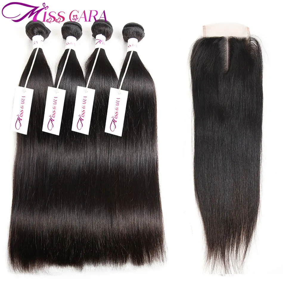 Brazilian Straight Hair Bundles With Closure Remy Hair 4/5 Pcs/Lot 100% Human Hair 3/4 Bundles With Closure Miss Cara Human Hair