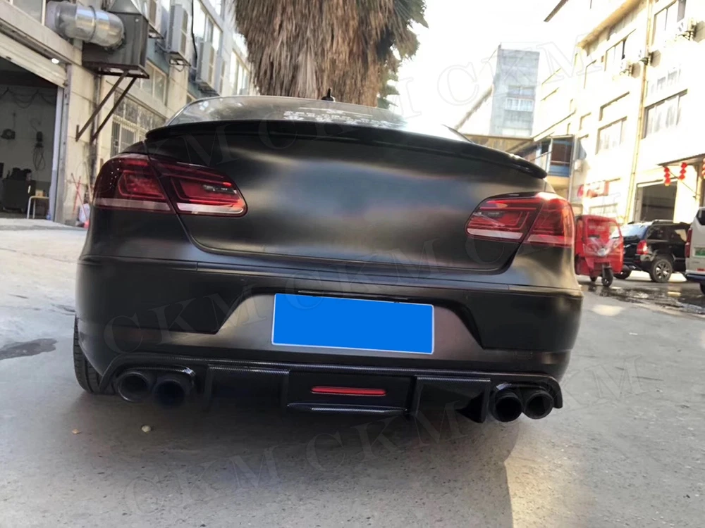 Задний диффузор для губ из углеродного волокна с лампой Volkswagen VW CC 2013 2017 FRP/PP черная