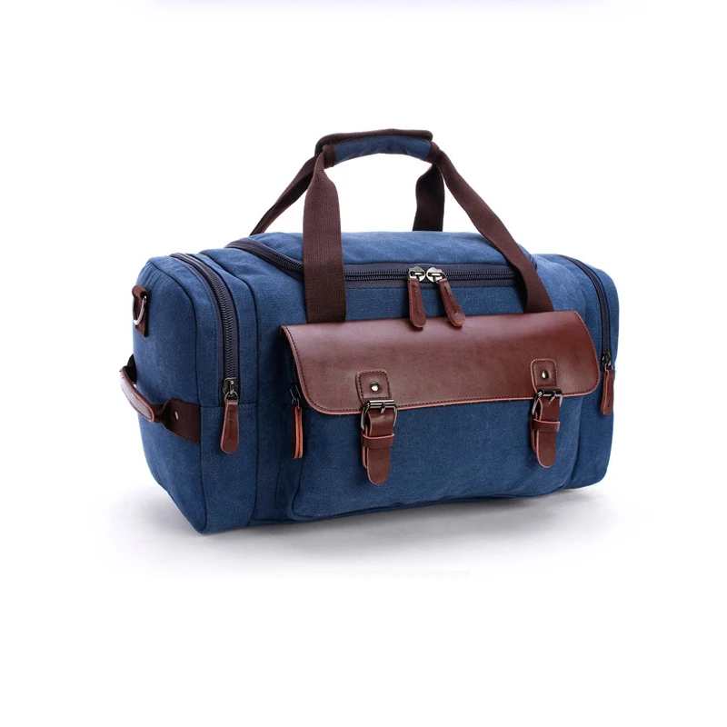 

2018 new high quality Casual male canvas travel bags Genuine leather Duffle bag Pure color large capacity men handbag fashion