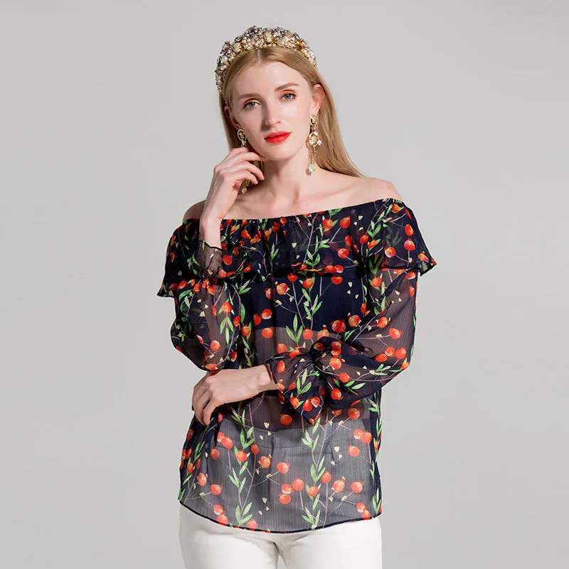 High Quality Women Blouse Chiffon Turn down Collar Long